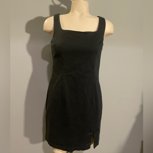 Vintage Aqua Blued Chic Black Sleeveless Mini Dress slit 90s SEE MEASUREMENTS - Picture 1 of 8